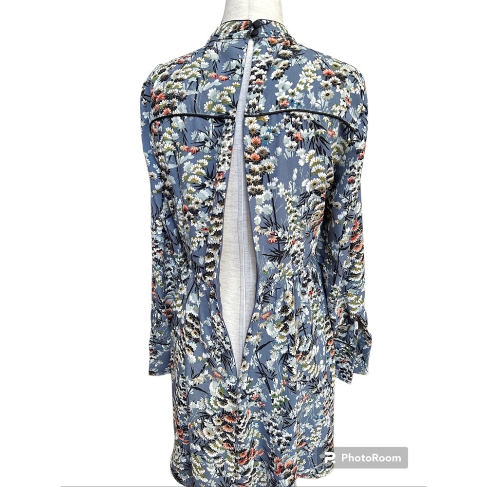Zara Floral Gathered Waist Long Sleeves Mini Dress, NWOT, M - Picture 7 of 15